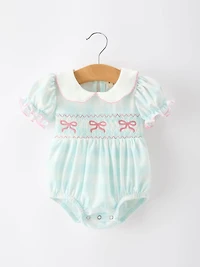 Spring Plaid Bow Girls Romper