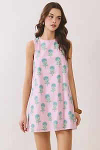 Pink Floral Back Tie Mini Dress