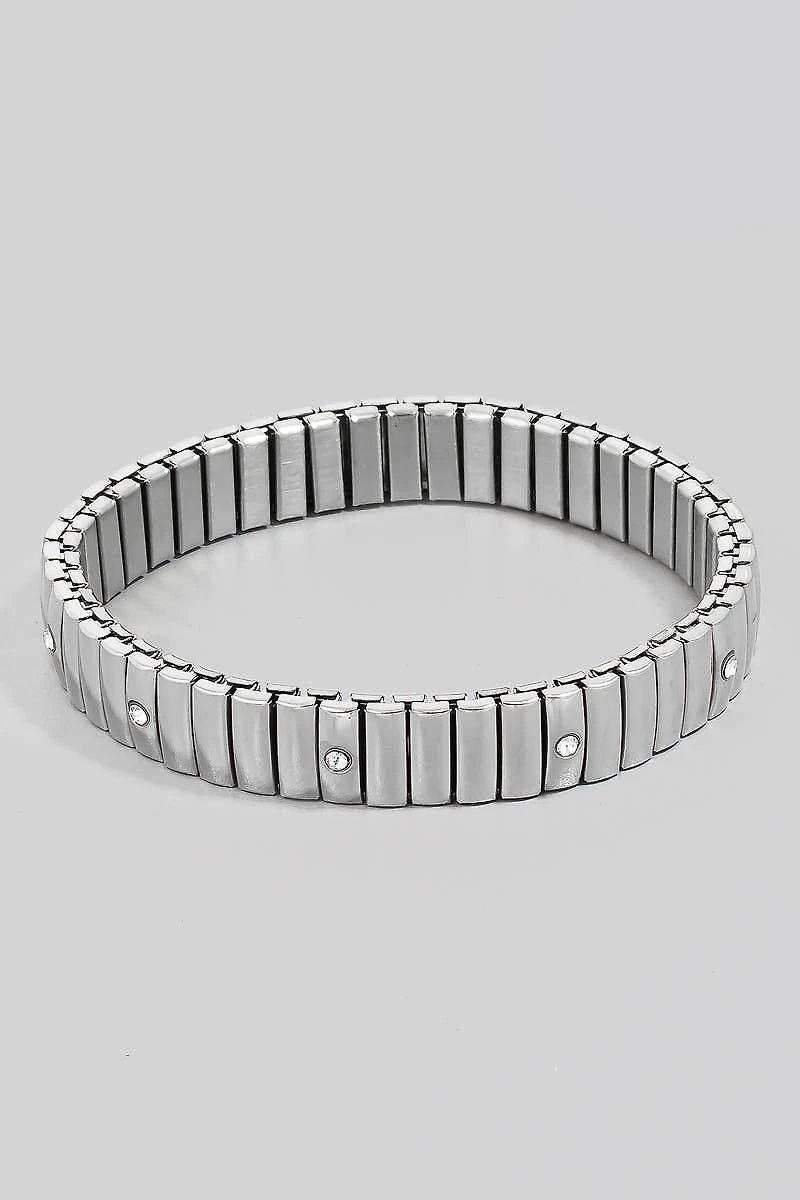 Silver Rhinestone Studded Intricate Bracelet