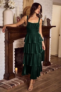 Velvet Holiday Christmas Tiered Maxi Dress