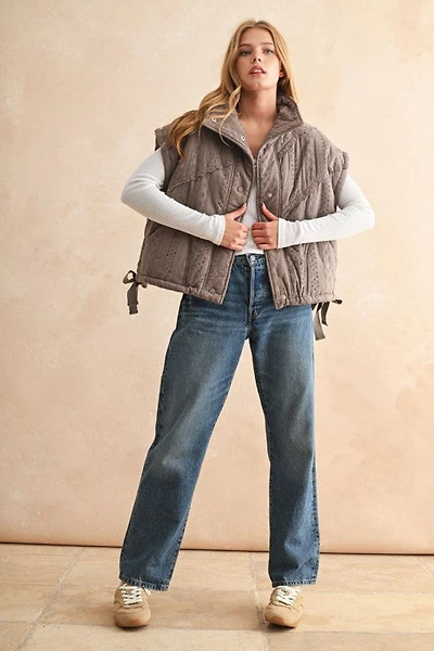 Mocha Lace Trim Puff Vest