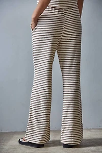 Cream & Burgendy Striped Flare Pants