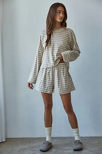 Beige & White Knit Striped Shorts
