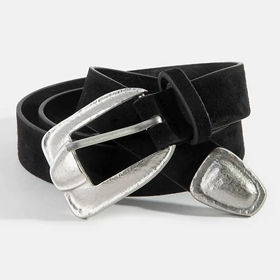 Black & Silver Antique Vegan Leather Belt