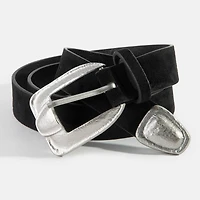 Black & Silver Antique Vegan Leather Belt