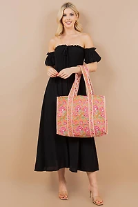 Orange Floral Quilted Tote Bag