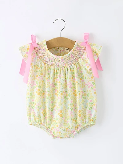 Yellow Spring Floral Smocked Romper