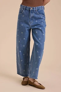 Heart Printed Denim Pants