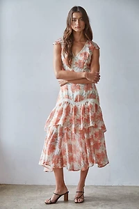 Floral Print Tiered Ruffle Midi Dress