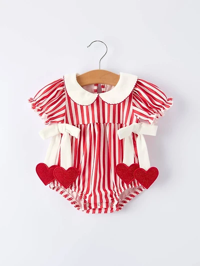 Valentine's Red Stripe Bubble Romper