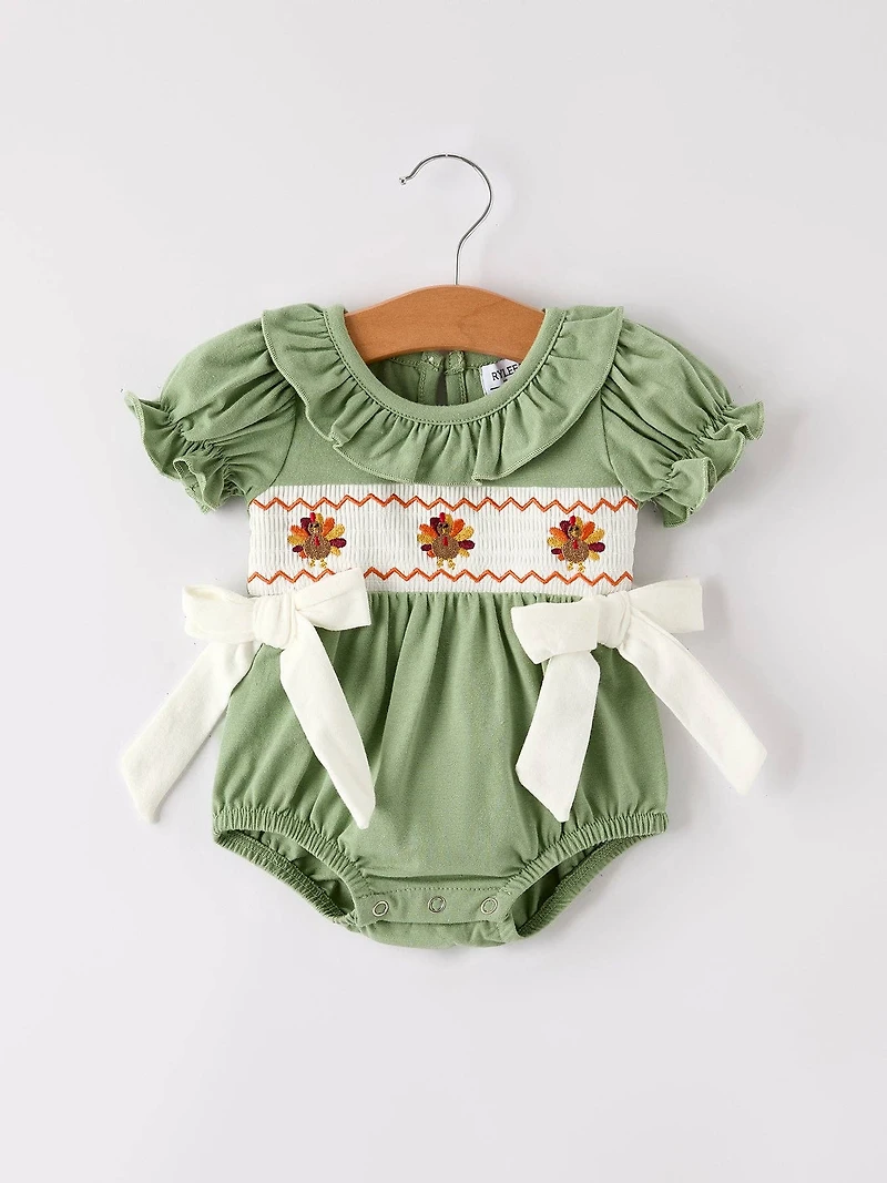 Thanksgiving Smock Embroidered Romper