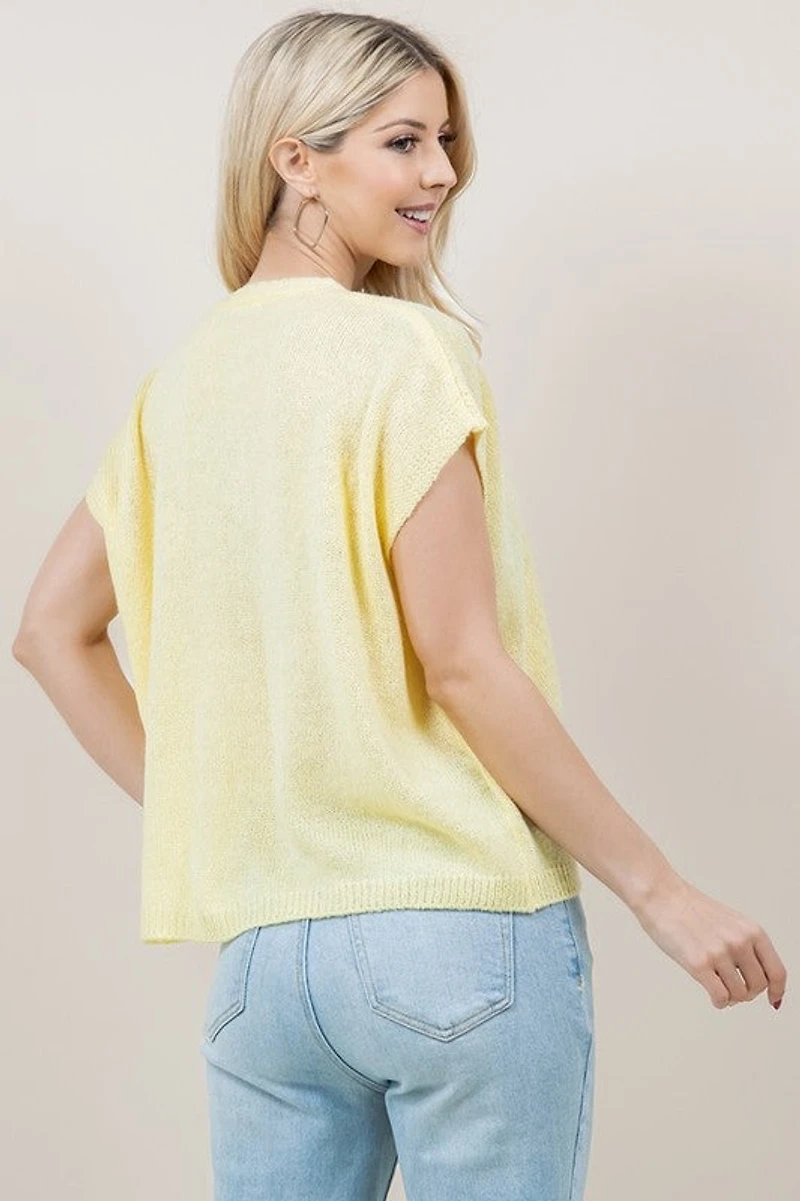 Yellow Short Sleeve Button Down Cardigan
