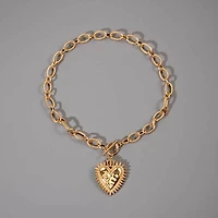 SPIKED HEART CHUNKY CHAIN TOGGLE NECKLACE | 40NK9575: GOLD