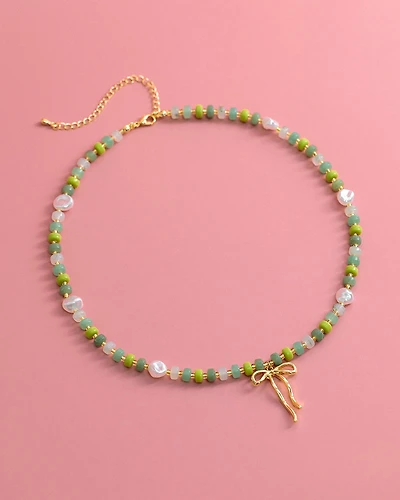 Pastel Crush Coquette Bead Pearl Necklace: Olive