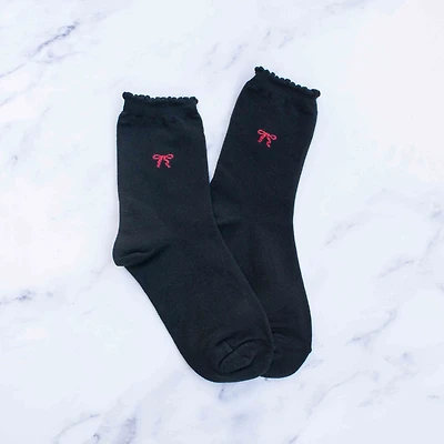 Black Women's Bow Accent Socks