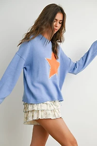 Drop Shoulder Star Pattern Sweater
