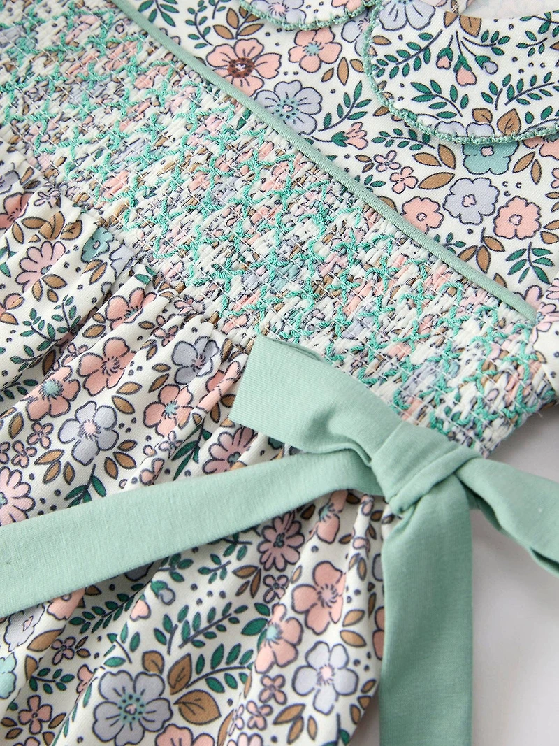 Green Floral Smocked Bloomer Set