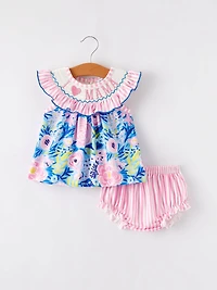 “I Love MAMA”Embroidery Smocking Baby Girls Bloomers Set