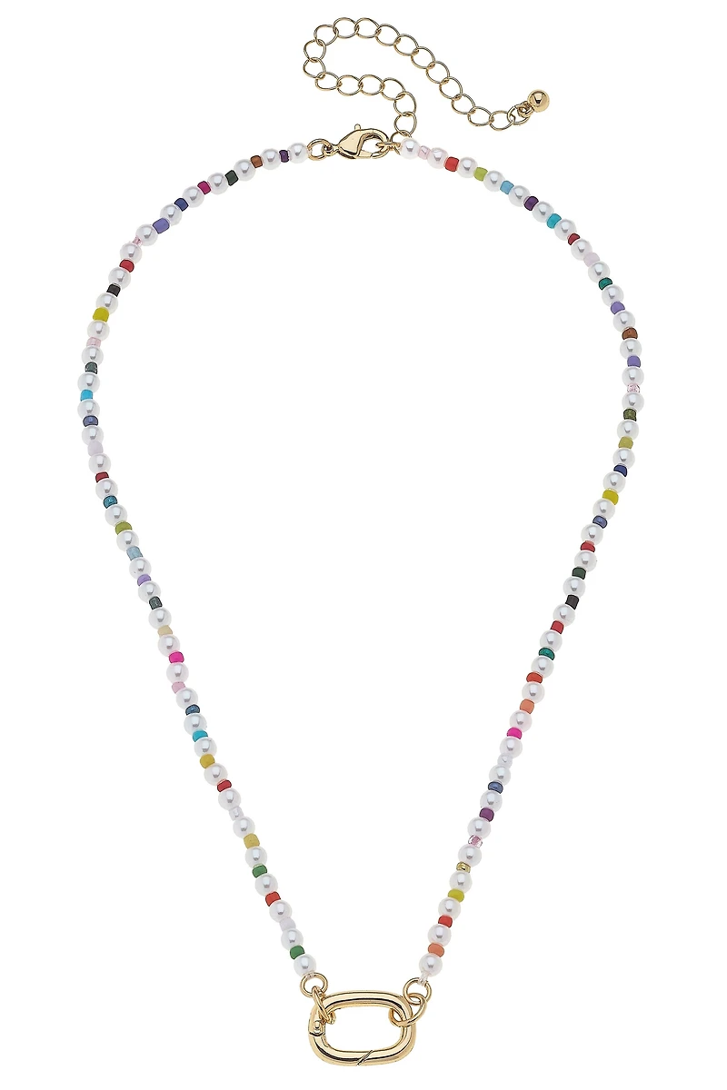Mini Mazie Rainbow Pearl Charm Necklace Small Clasp