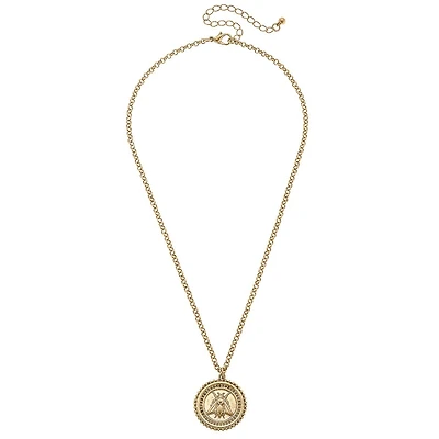 Lizette Bee Medallion Pendant Necklace in Worn Gold