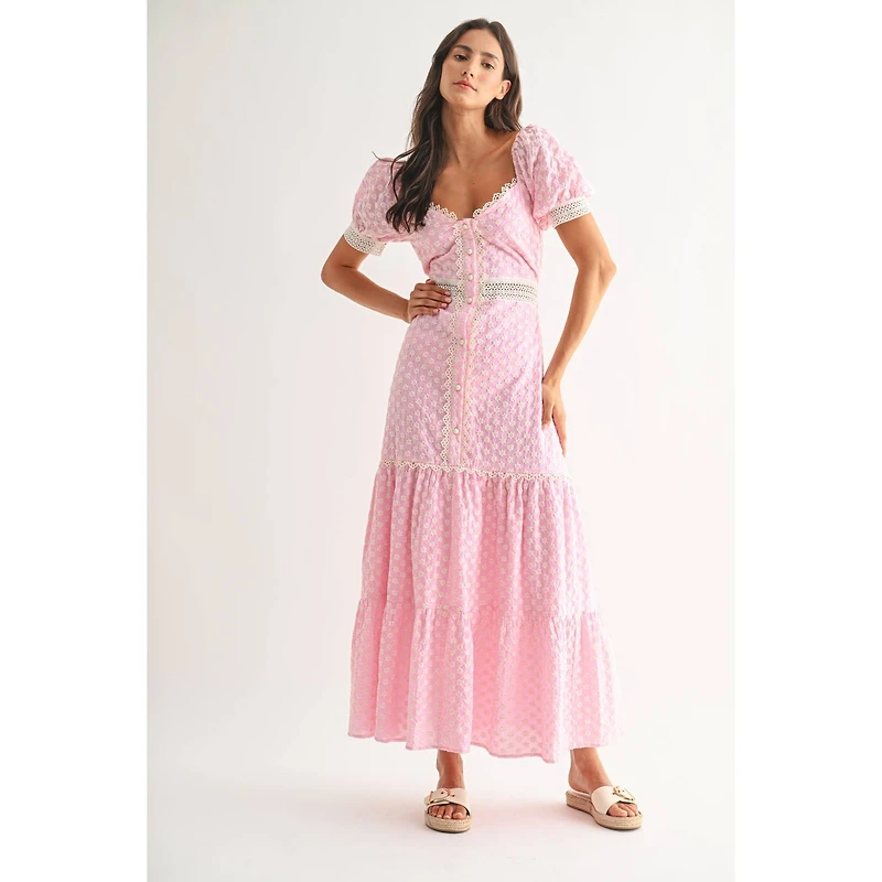 Pink Lace-Trimmed Maxi Dress