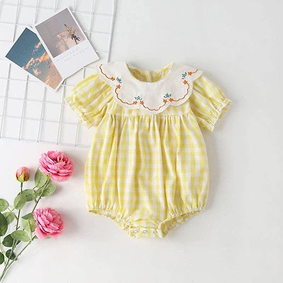 Yellow Gingham Baby Girl Romper