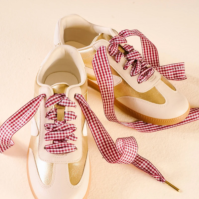 Step It Up Shoelaces-Gingham Burgundy