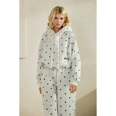 Printed Bubble Hem Knit Hoodie