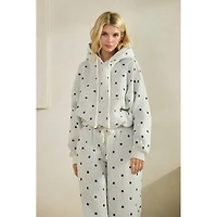 Printed Bubble Hem Knit Hoodie