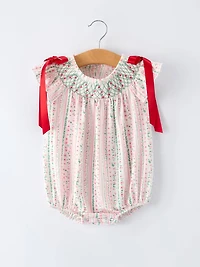 Pink Spring Floral Smocked Baby Girl Romper