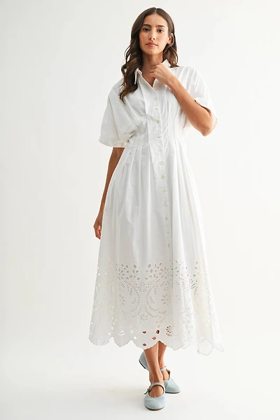 Embroidered Eyelet Midi Dress