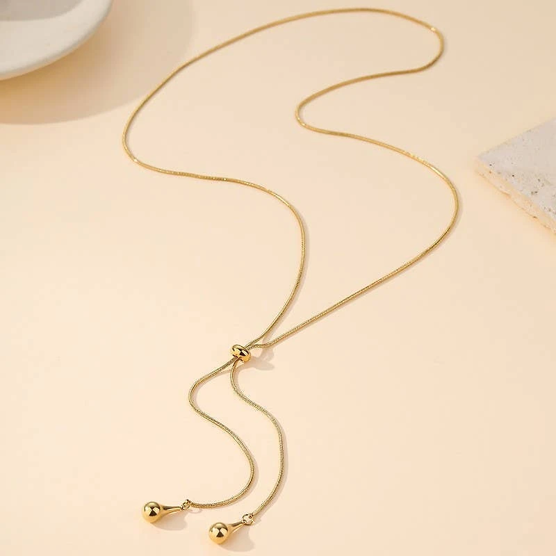 Gold Teardrop Y Necklace