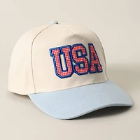 USA Flag Patch Denim Two-Tone Trucker Hat