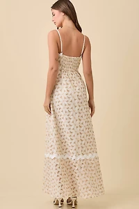 Floral Eyelet Contrast Maxi Dress