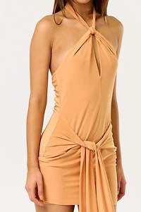 Orange Halter Tie Mini Dress