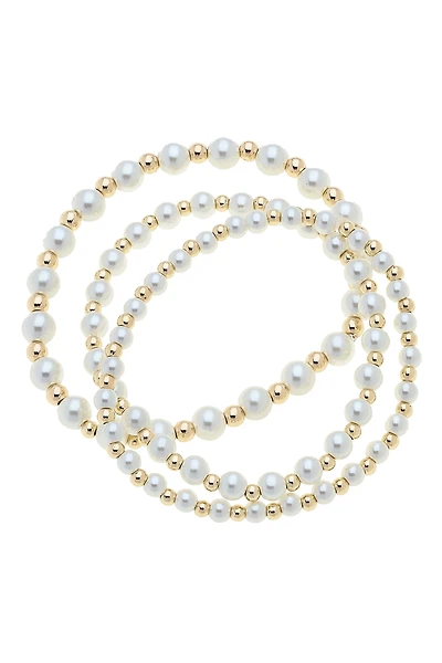 Annalise Pearl Beaded Stretch Bracelet Set of 3 in Ivory
