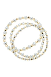 Annalise Pearl Beaded Stretch Bracelet Set of 3 in Ivory