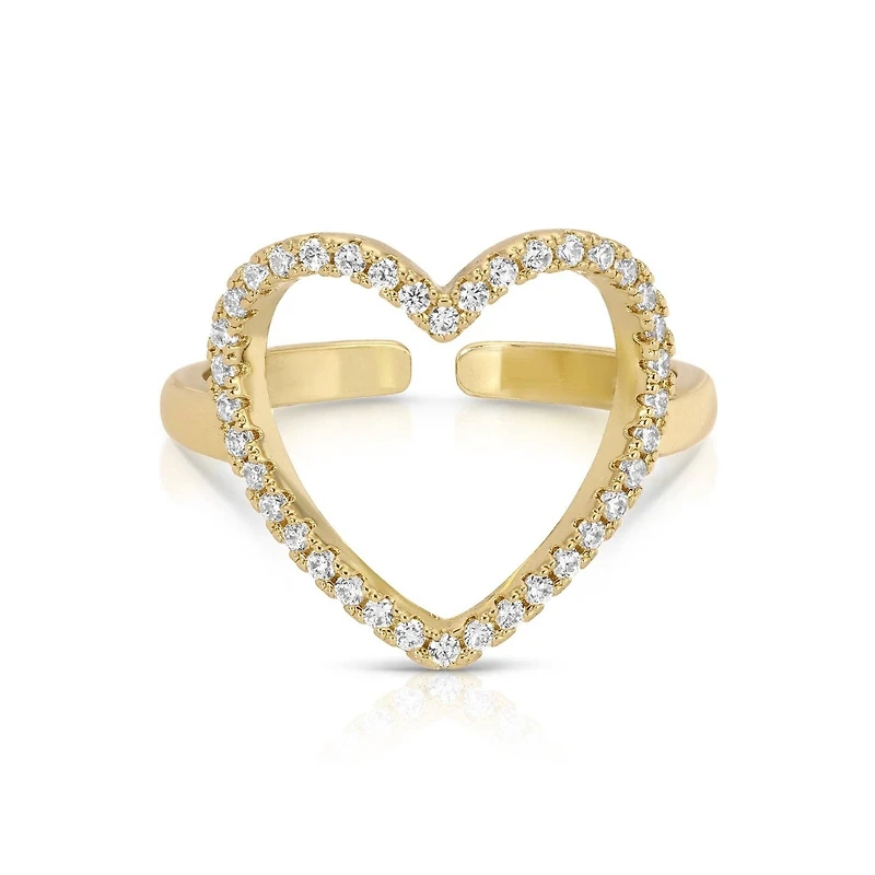 Pavé Heart Adjustable Ring: Gold