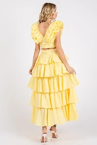 Lemon Yellow Ruffle Frill Skirts Set