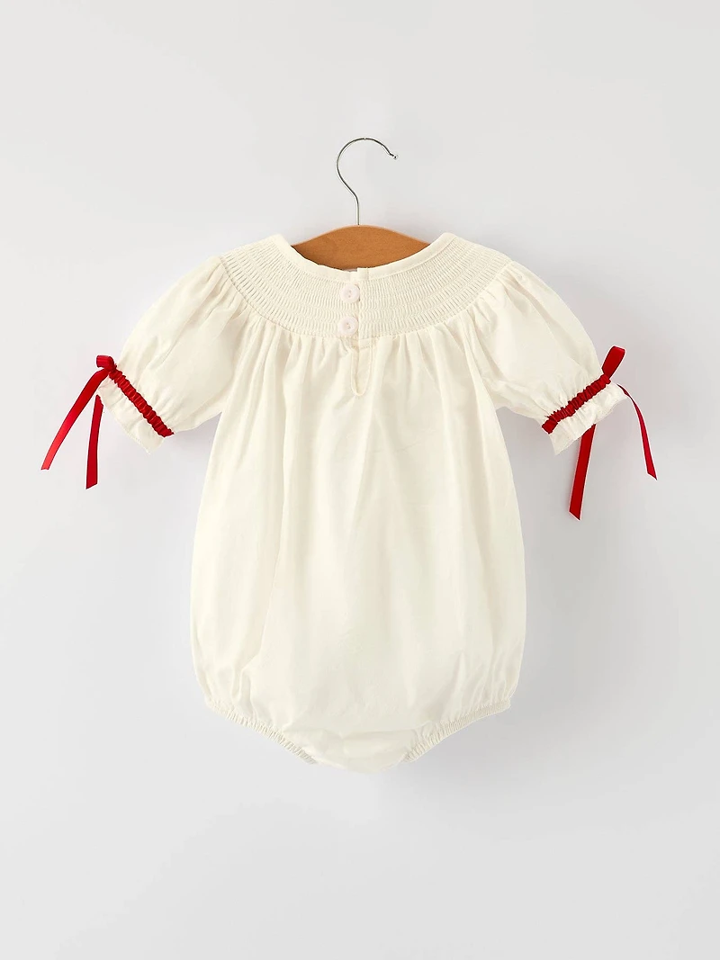 Christmas Girl's Romper with Red Bow Details