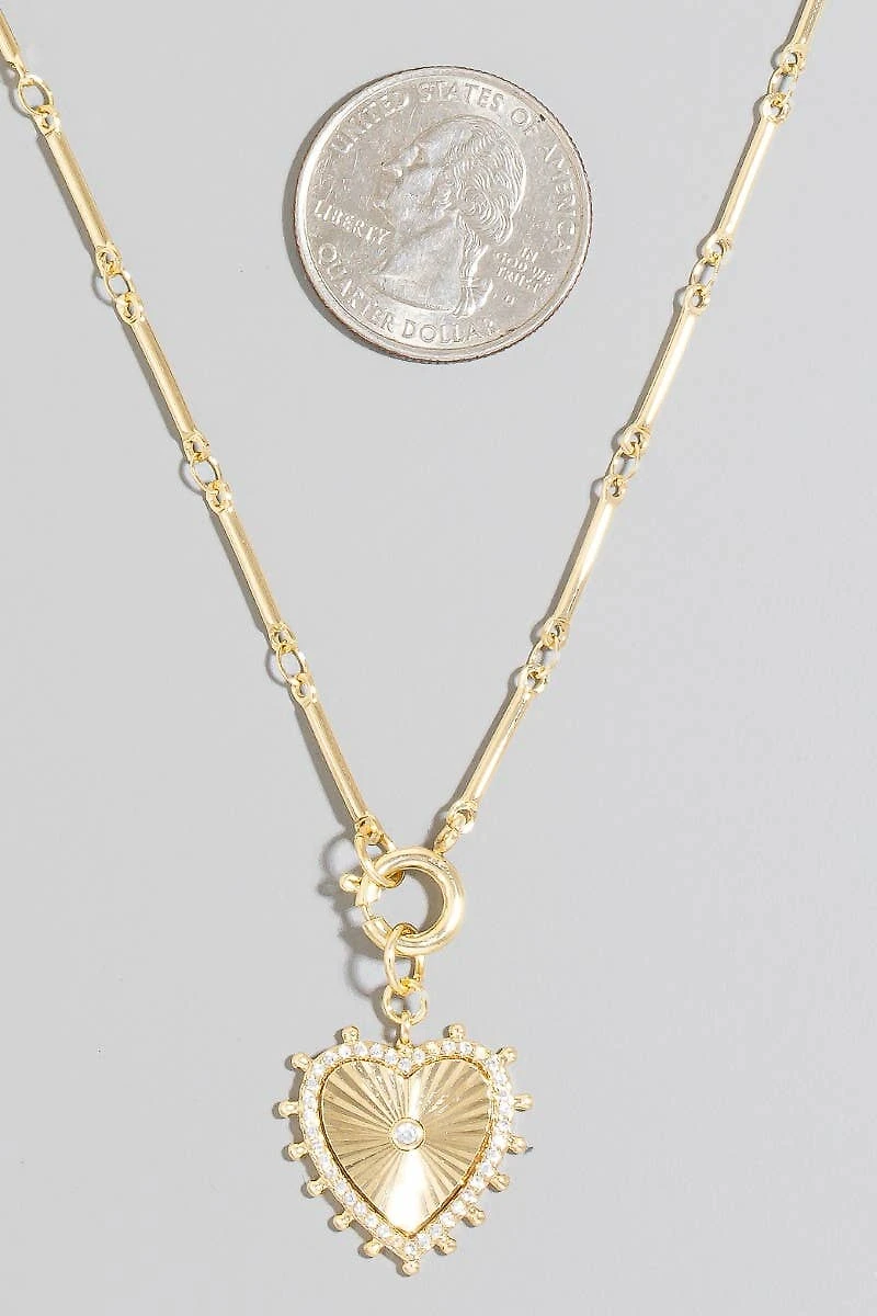 Halo Set Heart Pendant Bar Chain Necklace