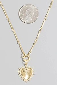 Halo Set Heart Pendant Bar Chain Necklace