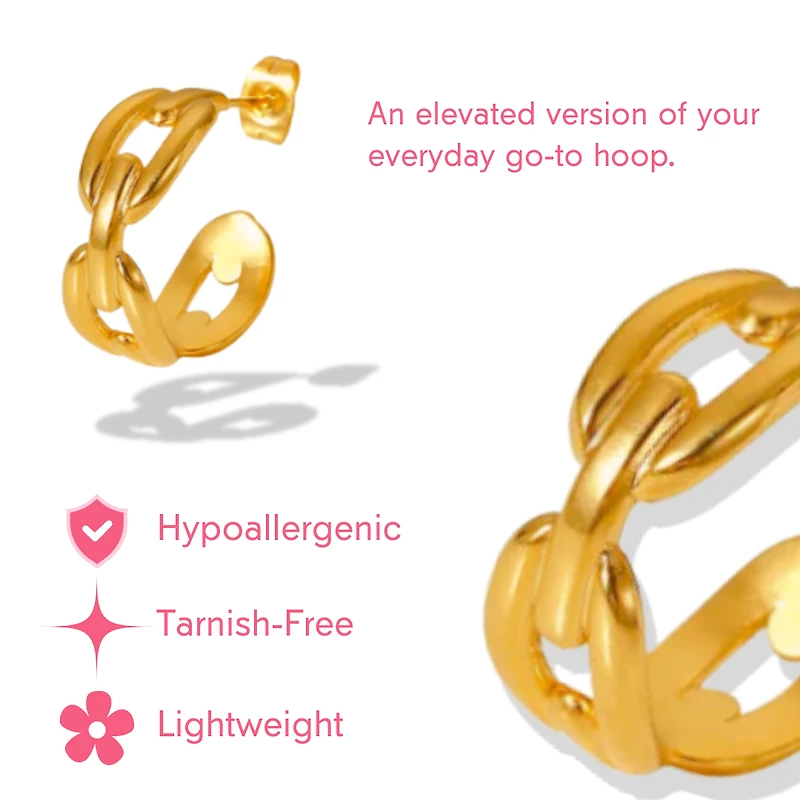 High Class Buckle 18K Gold Plated Hoops