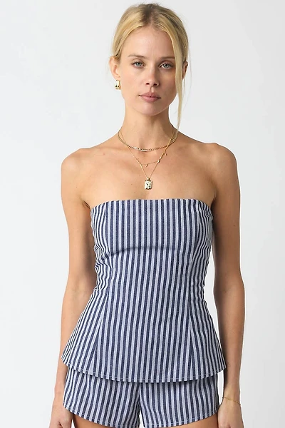 Blue Striped Peplum Top & Shorts Set