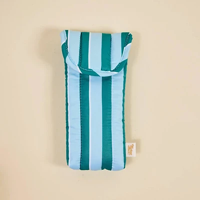Teal & Light Blue Striped Quilted Sunglass Case