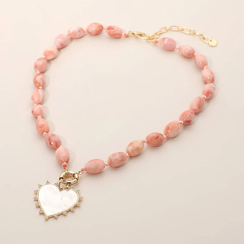 Pearl Heart Pendant  Necklace