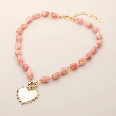 Pearl Heart Pendant  Necklace
