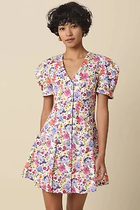 White Floral Puff-Sleeve Dress