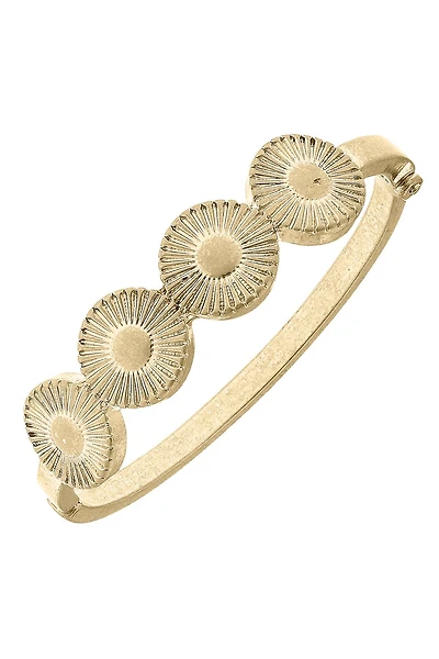 Sienna Fluted Metal Disc Hinge Bangle in Worn Gold