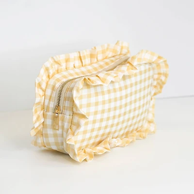 Yellow Gingham Frilly Makeup Bag